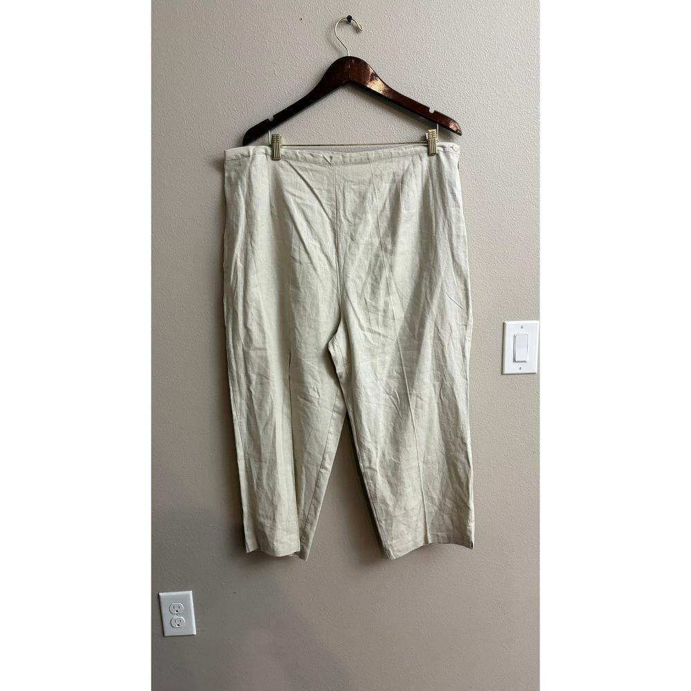 AKC Linen Blend Cropped Pants 2X Beige High Rise‎ Casual Summer Coastal Pockets